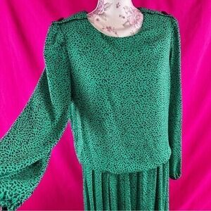 Vintage 80s Green Black‎ Midi Dress Size 14 Breli Originals USA Union Made
